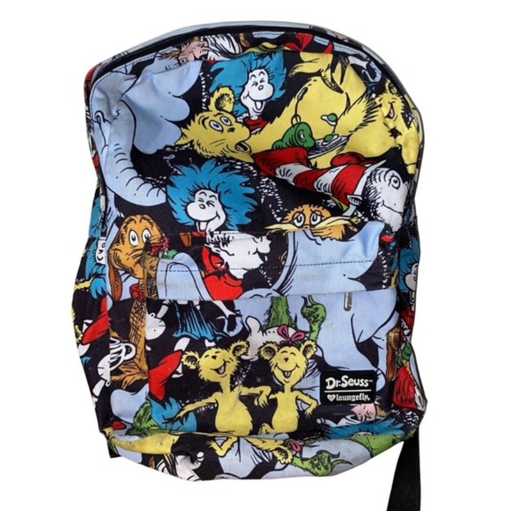Loungefly Cat in the Hat Full Size Backpack AOP‎ Dr Seuss Bag Blue Stain